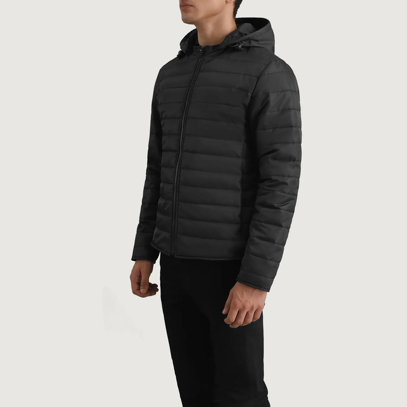 Tyler Černá Hooded Puffer Kožená bunda pro Pány