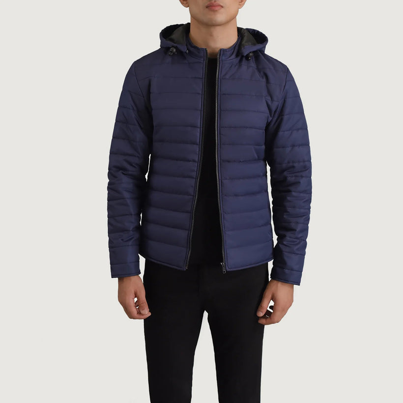 Tyler Modrá Hooded Puffer Kožená bunda pro Pány
