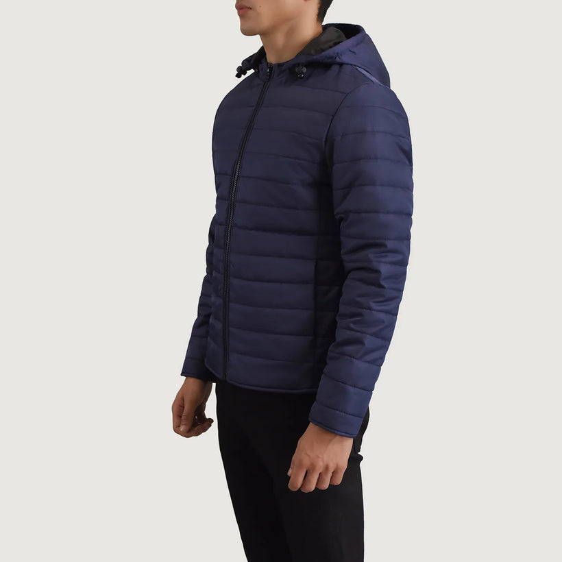 Tyler Modrá Hooded Puffer Kožená bunda pro Pány