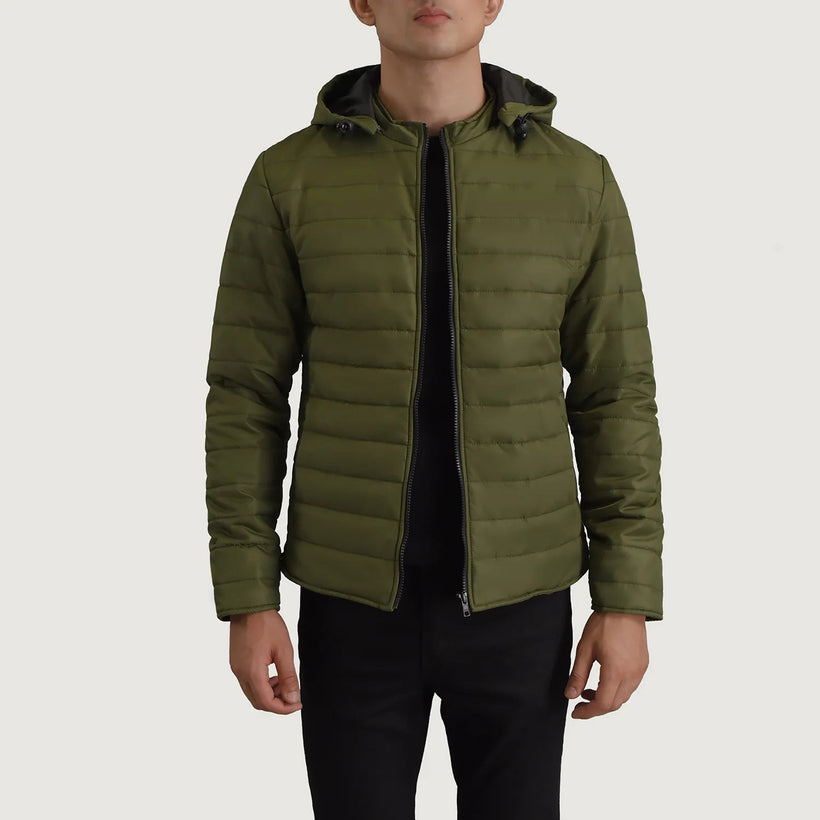 Tyler Olivově zelená Hooded Puffer Kožená bunda pro Pány