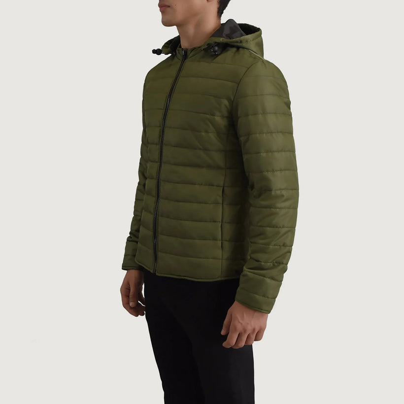 Tyler Olivově zelená Hooded Puffer Kožená bunda pro Pány
