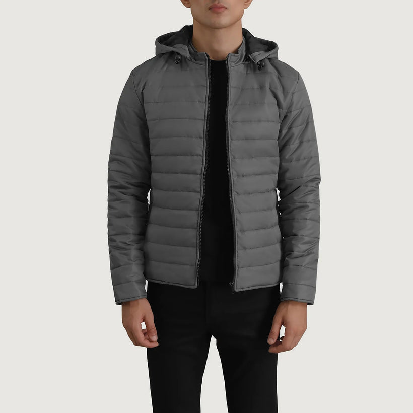Tyler Grey Hooded Puffer Kožená bunda pro Pány