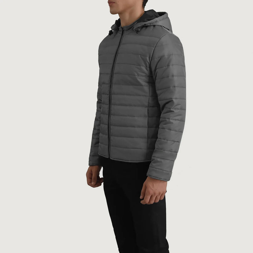 Tyler Grey Hooded Puffer Kožená bunda pro Pány