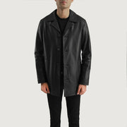 
Black Cowhide (Lt-071) leather Coat - Zadní pohled s definovanými rameny a čistým lemem