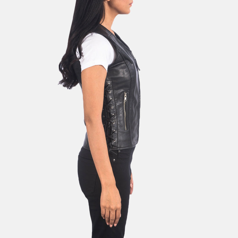 Vanda Černá Leather Biker Vest dámská