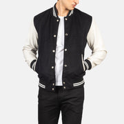 
Vaxton Černá & White Hybrid Varsity Kožená bunda pro Pány in Black & White Sheepskin Leather - Přední pohled a přiléhavá silueta | Koupit online