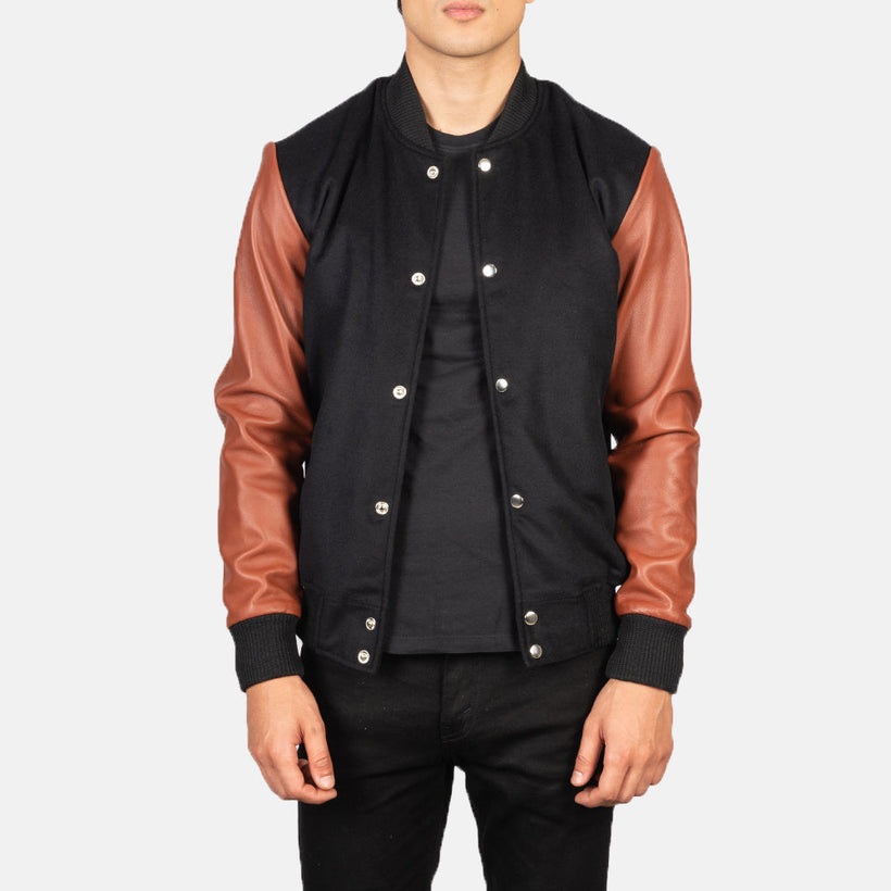 Vaxton Hnědá & Černá Hybrid Varsity Kožená bunda pánská