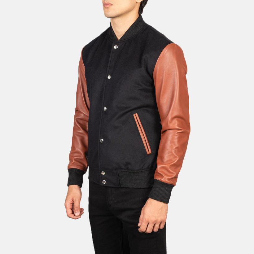 Vaxton Hnědá & Černá Hybrid Varsity Kožená bunda pánská