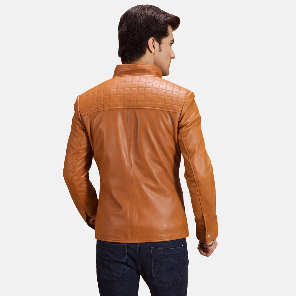 
Detailní pohled of Notch & Zipper Hardware on Voltex Světle hnědá Kožený motorkářský křivák pro Pány