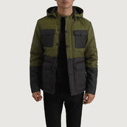 
Wayne Černá & Olivově zelená Hooded Puffer Kožená bunda pro Pány in Black + Green Full-Grain Leather - Přední pohled a přiléhavá silueta | Koupit online
