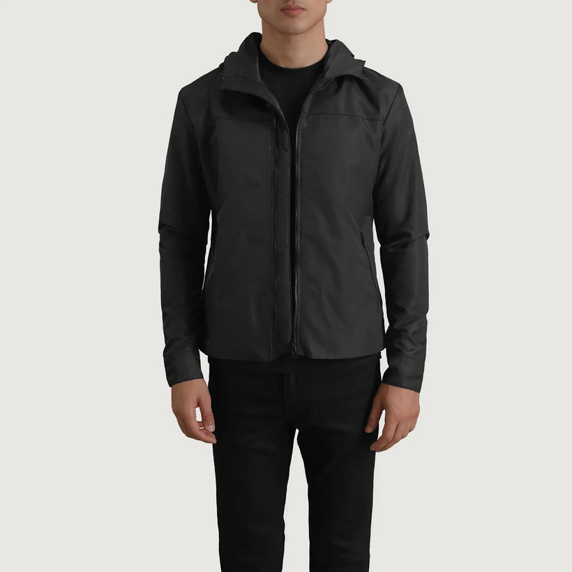 Wesley Černá Hooded Windbreaker Kožená bunda pro Pány