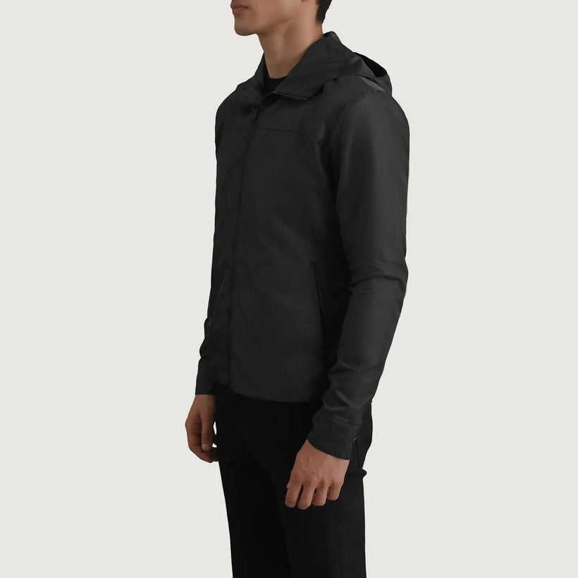 Wesley Černá Hooded Windbreaker Kožená bunda pro Pány