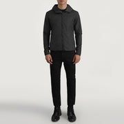 
Wesley Černá Hooded Windbreaker Kožená bunda pro Pány - Boční pohled ukazující ergonomický střih rukávů