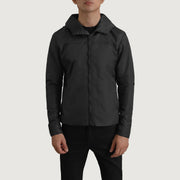 
Detailní pohled of Classic Collar & Zipper With Inside Wind Flap. Hardware on Wesley Černá Hooded Windbreaker Kožená bunda pro Pány