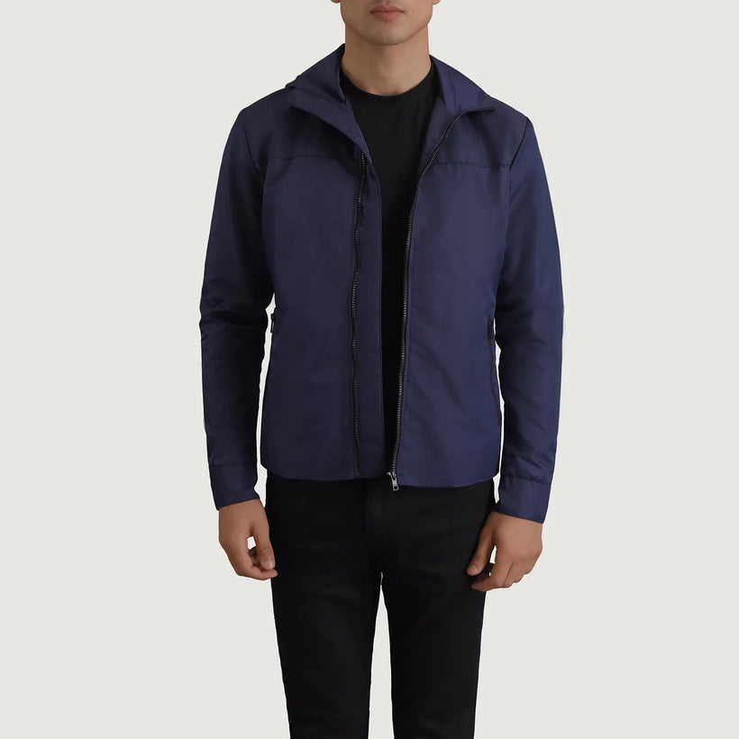 Wesley Modrá Hooded Windbreaker Kožená bunda pro Pány