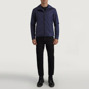 
Wesley Modrá Hooded Windbreaker Kožená bunda pro Pány - Boční pohled ukazující ergonomický střih rukávů