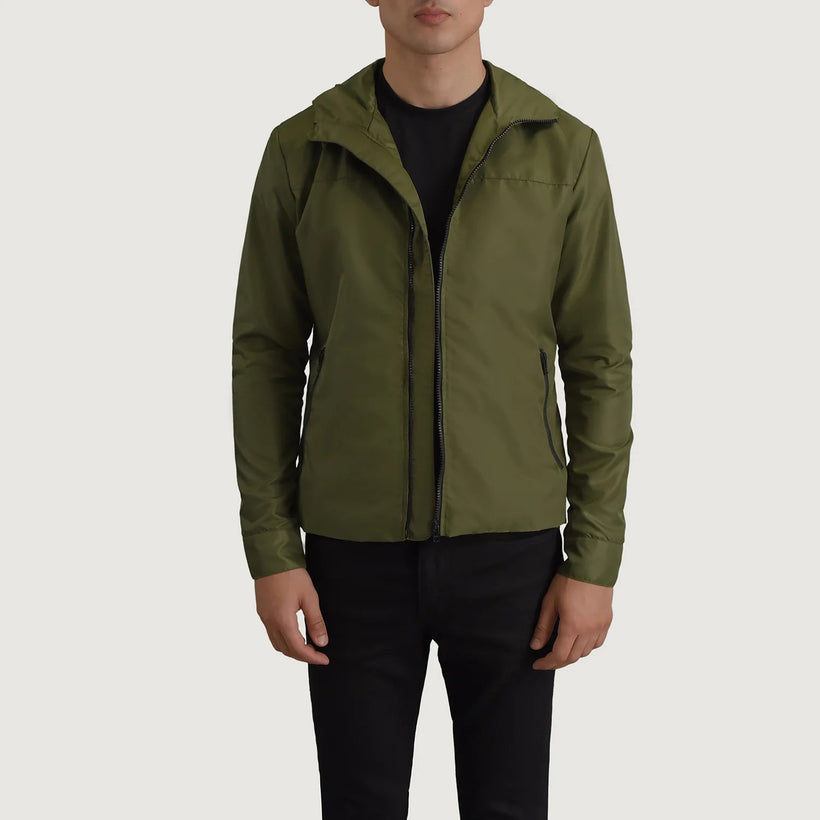 Wesley Olivově zelená Hooded Windbreaker Kožená bunda pro Pány