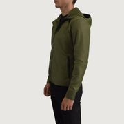 
Green Full-Grain Leather Hooded Jacket - Zadní pohled s definovanými rameny a čistým lemem