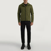 
Wesley Olivově zelená Hooded Windbreaker Kožená bunda pro Pány - Boční pohled ukazující ergonomický střih rukávů