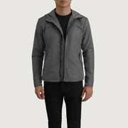 
Wesley Grey Hooded Windbreaker Kožená bunda pro Pány in Grey Full-Grain Leather - Přední pohled a přiléhavá silueta | Koupit online