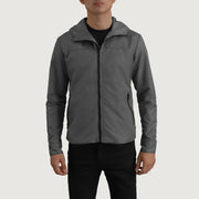
Detailní pohled of Classic Collar & Zipper With Inside Wind Flap. Hardware on Wesley Grey Hooded Windbreaker Kožená bunda pro Pány