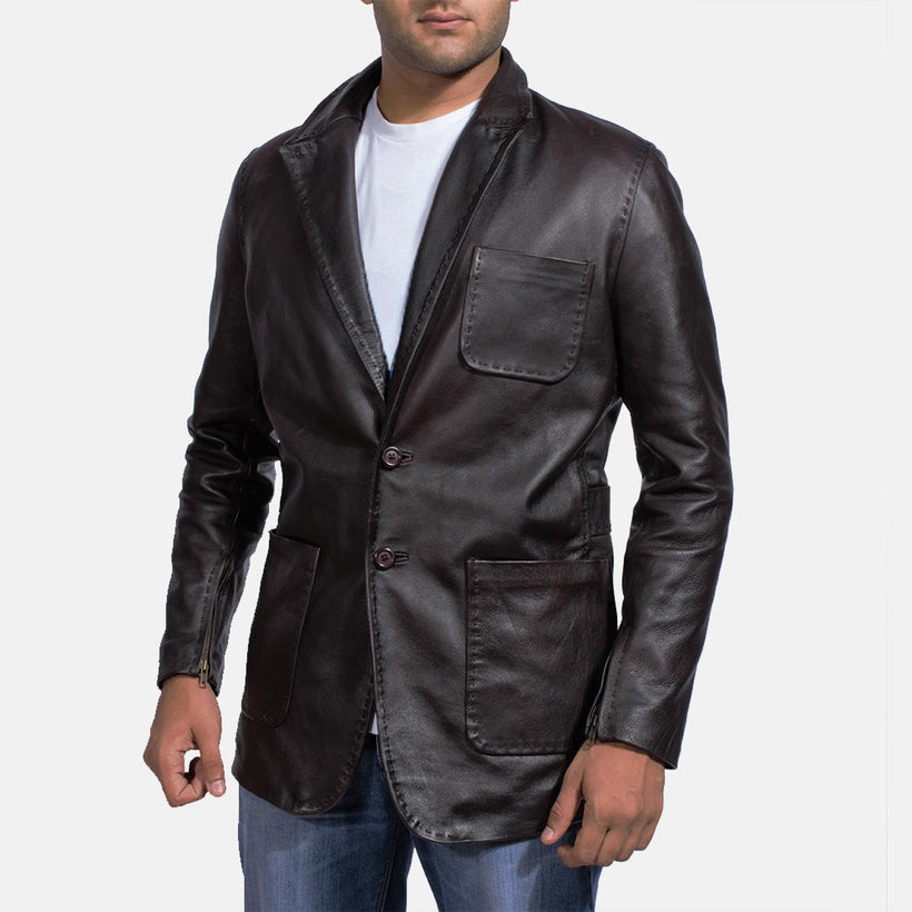 Wine Černá Leather Blazer pánská