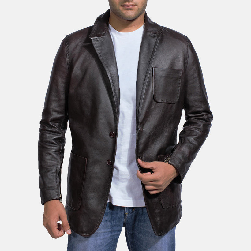 Wine Černá Leather Blazer pánská