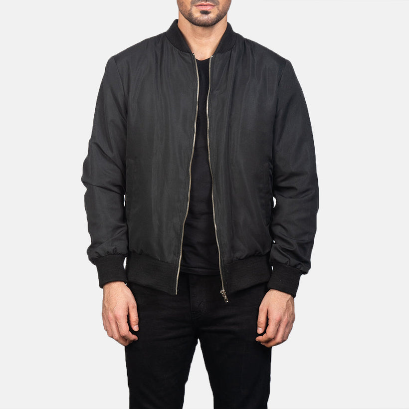 Zack Černá Kožená bomber bunda pro Pány