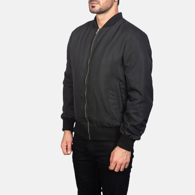 Zack Černá Kožená bomber bunda pro Pány