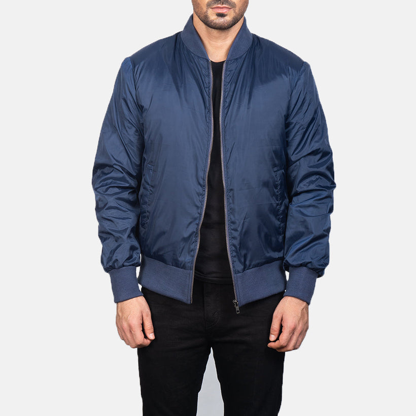 Zack Modrá Kožená bomber bunda pro Pány