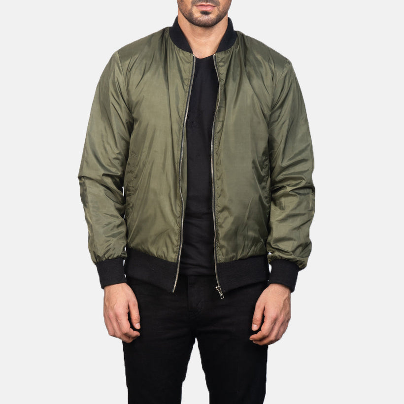 Zack Olivově zelená Kožená bomber bunda pro Pány