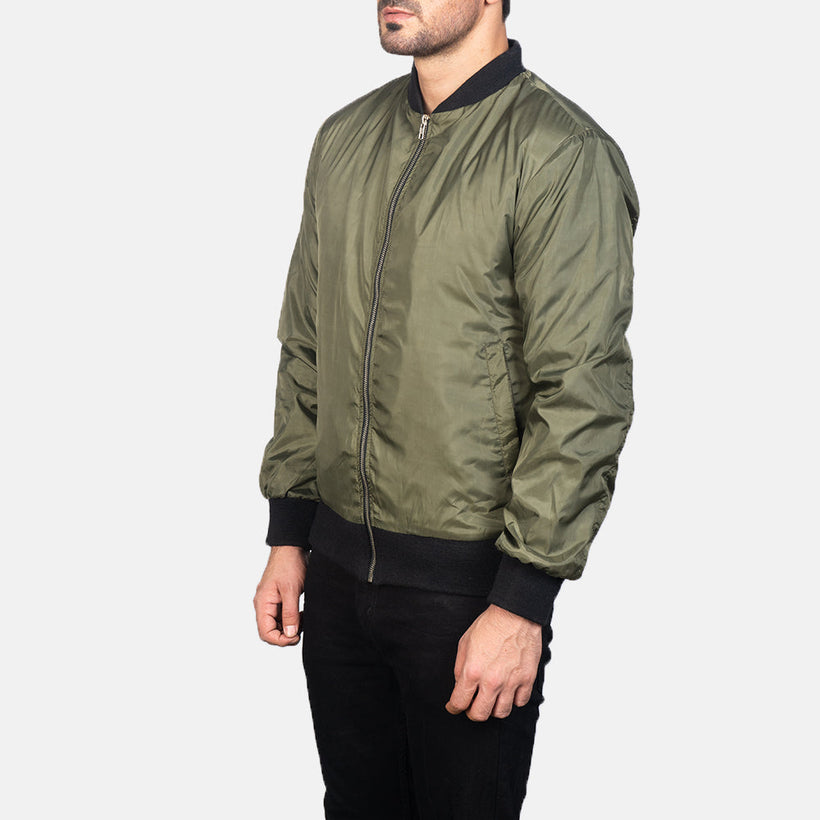 Zack Olivově zelená Kožená bomber bunda pro Pány