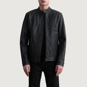 
Zen Matte Černá Kožený motorkářský křivák pro Pány in Matte Black Cowhide Leather - Přední pohled a přiléhavá silueta | Koupit online