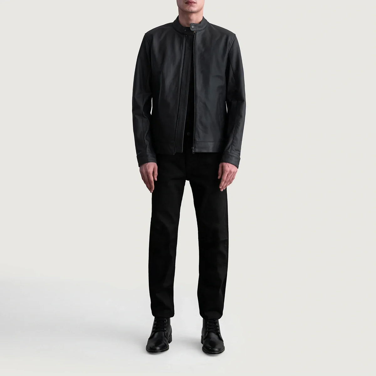 
Detailní pohled of Snap Button & Zipper Hardware on Zen Matte Černá Kožený motorkářský křivák pro Pány