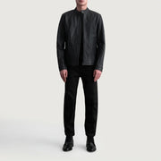 
Detailní pohled of Snap Button & Zipper Hardware on Zen Matte Černá Kožený motorkářský křivák pro Pány