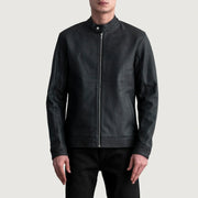 
Zen Tumbled Černá Kožený motorkářský křivák pro Pány in Tumbled Black Sheepskin Leather - Přední pohled a přiléhavá silueta | Koupit online