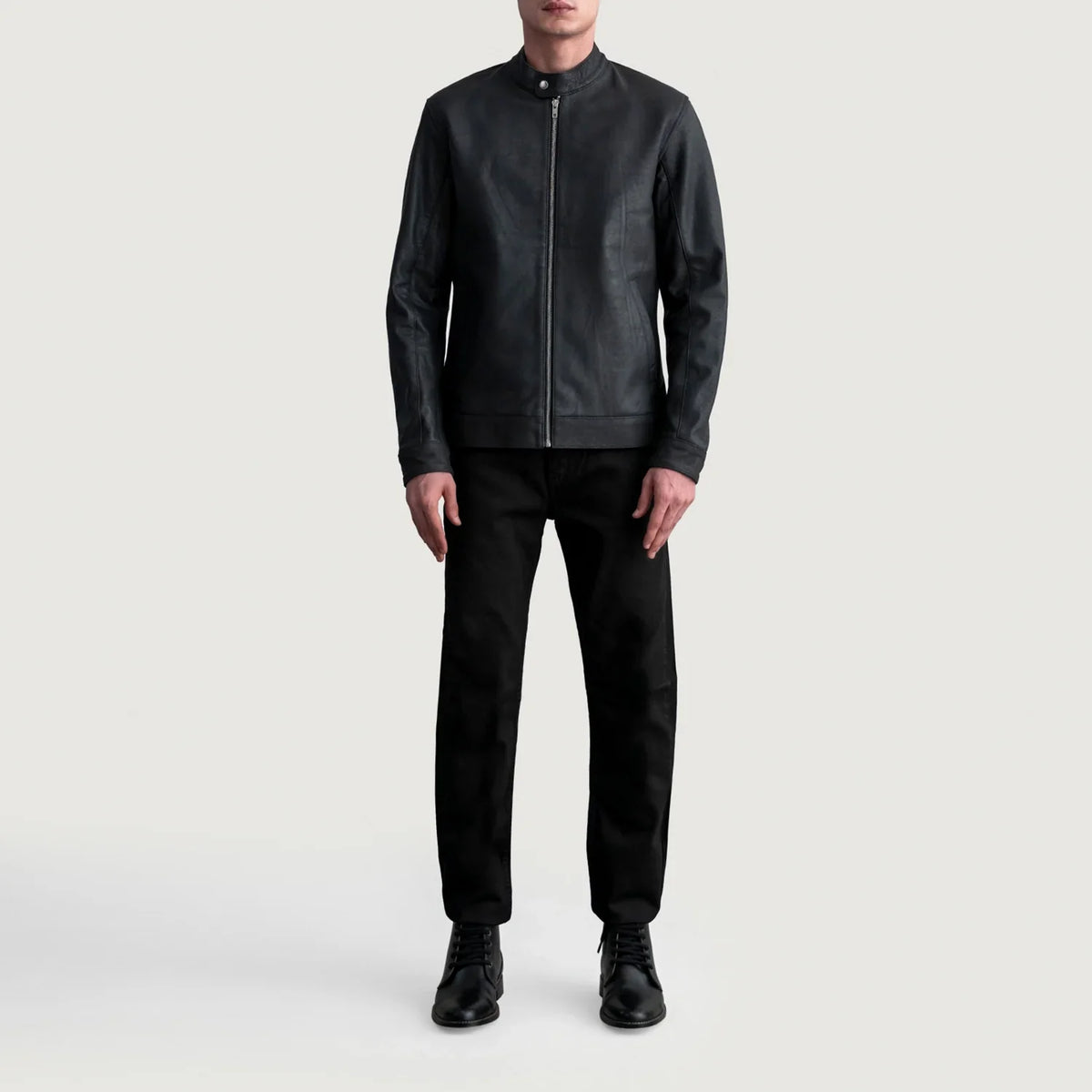 
Detailní pohled of Snap Button & Zipper Hardware on Zen Tumbled Černá Kožený motorkářský křivák pro Pány