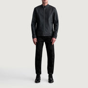 
Detailní pohled of Snap Button & Zipper Hardware on Zen Tumbled Černá Kožený motorkářský křivák pro Pány