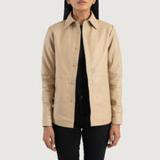 
Zenith Beige Leather Shirt Jacket in Beige Sheepskin Leather - Přední pohled a přiléhavá silueta | Koupit online