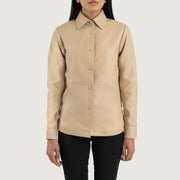 
Detailní pohled of Shirt & Leather Buttons Hardware on Zenith Beige Leather Shirt Jacket