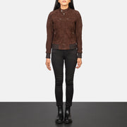 
Zenna Mocha Suede Bomber Jacket - Boční pohled ukazující ergonomický střih rukávů